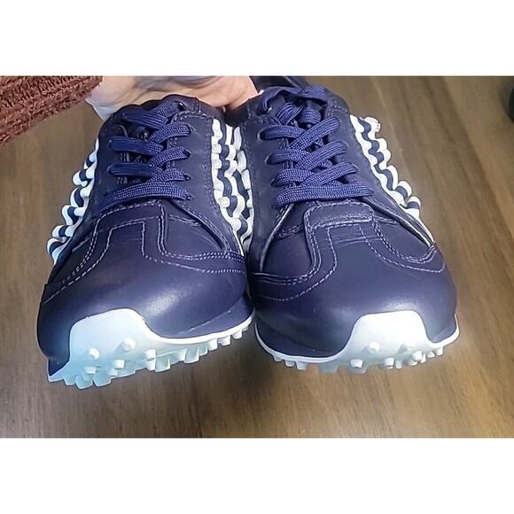 TORY SPORT Blue Leather Ruffle Sneakers Women’s 7.5M Casual Designer EUC - Picture 5 of 9